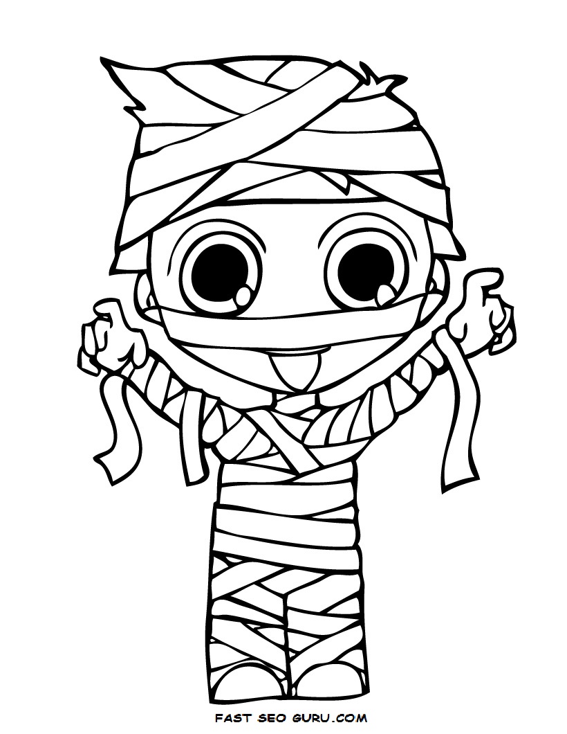 print out halloween kids mummy coloring page